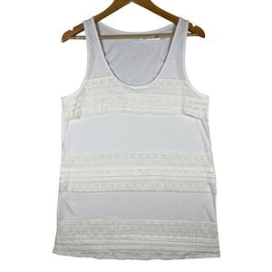 BOHO Kimchi Blue L Tank Top -Women's White Lace Trim Sleeveless Festival‎ Blouse